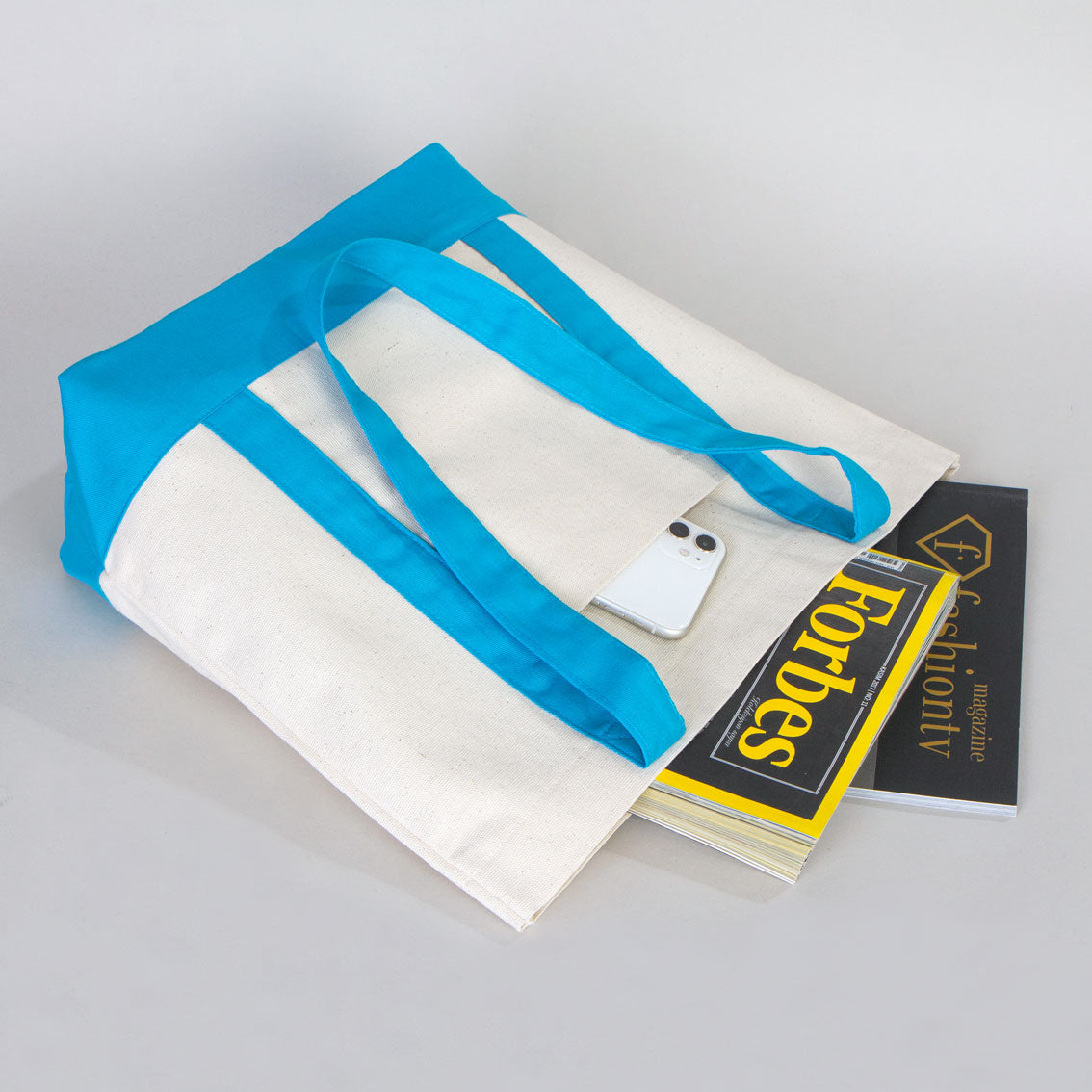 Turquoise Canvas Tote Bag 16"x14"x5" – Large Eco-Friendly Shopping Bag