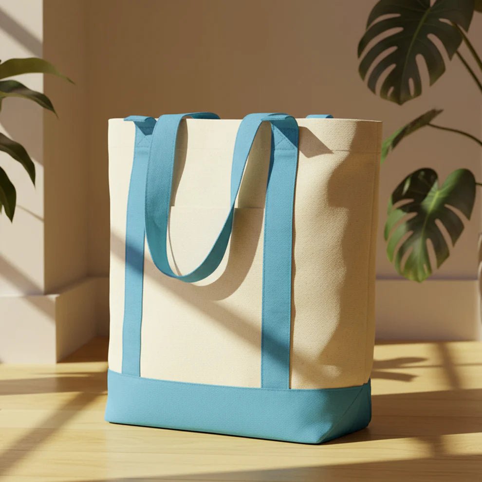 Turquoise Canvas Tote Bag 16"x14"x5" – Large Eco - Friendly Shopping Bag - Pamusan.com