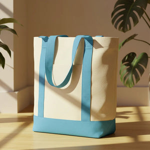 Turquoise Canvas Tote Bag 16"x14"x5" – Large Eco - Friendly Shopping Bag - Pamusan.com