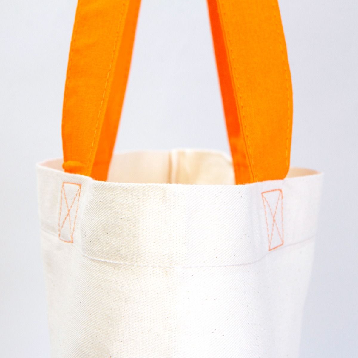 Gabardine Tote Bags With Orange Color Handles -  16" W x 14" H (40 cm x 35 cm)  (Customize)