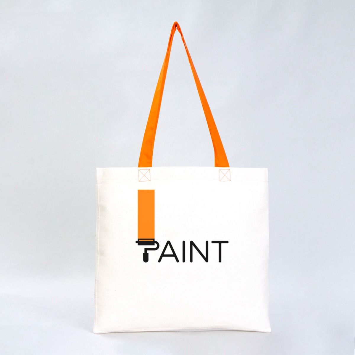 Gabardine Tote Bags With Orange Color Handles -  16" W x 14" H (40 cm x 35 cm)  (Customize)