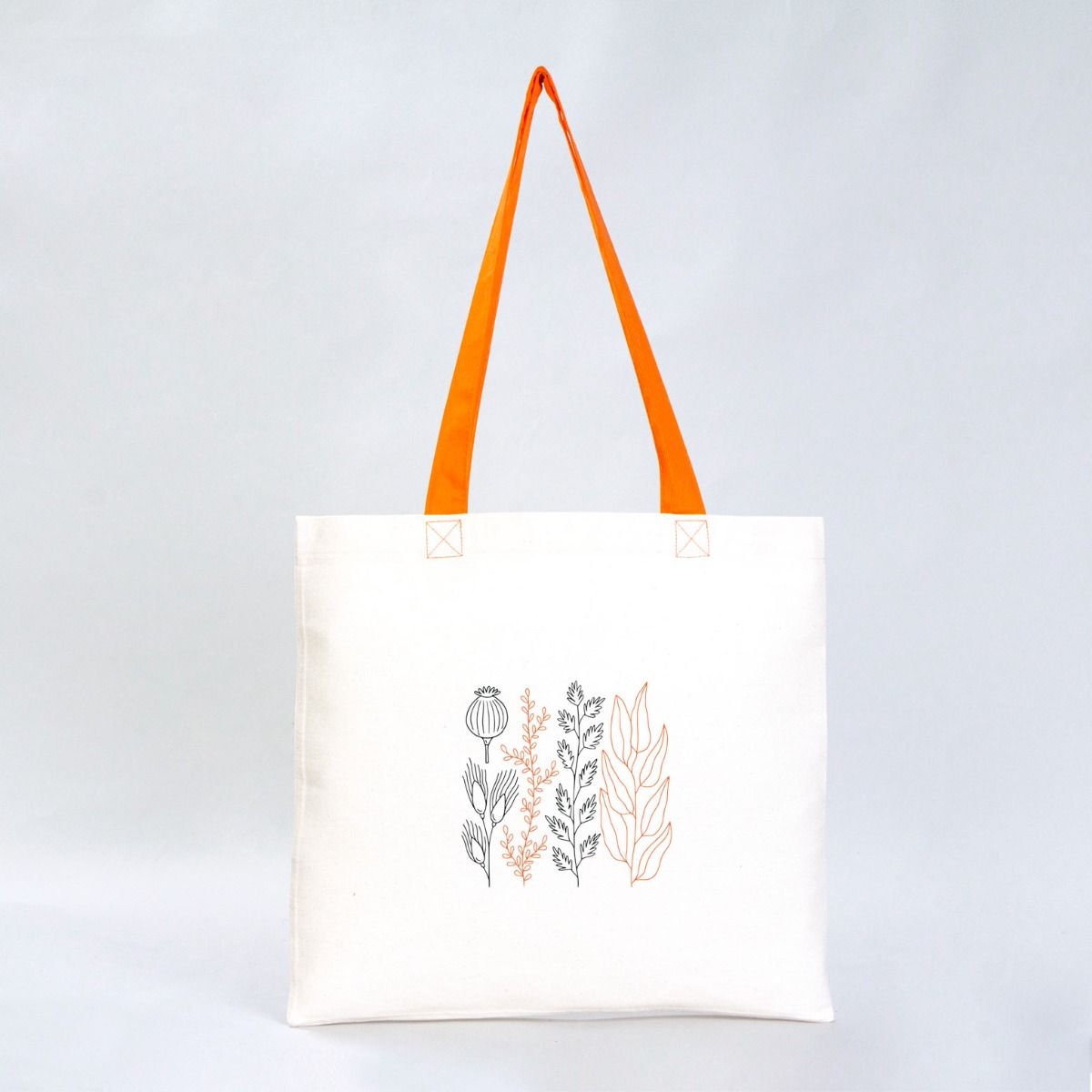 Gabardine Tote Bags With Orange Color Handles -  16" W x 14" H (40 cm x 35 cm)  (Customize)