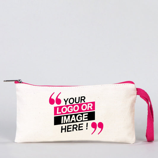 Fabric Pencil Case -  8" W x 4" H (21x10 cm) Fuchsia Zippered  -  (Customize)