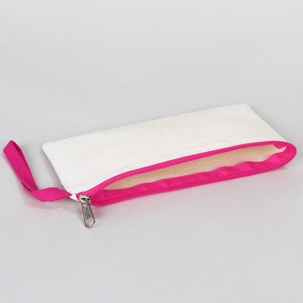 Fabric Pencil Case -  8" W x 4" H (21x10 cm) Fuchsia Zippered  -  (Customize)