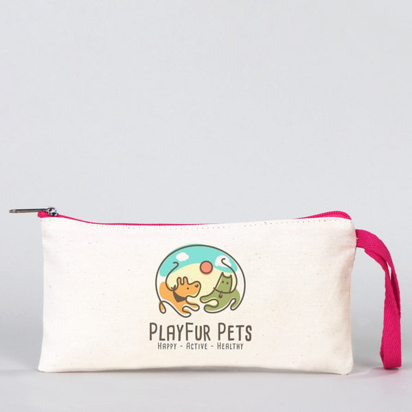Fabric Pencil Case -  8" W x 4" H (21x10 cm) Fuchsia Zippered  -  (Customize)