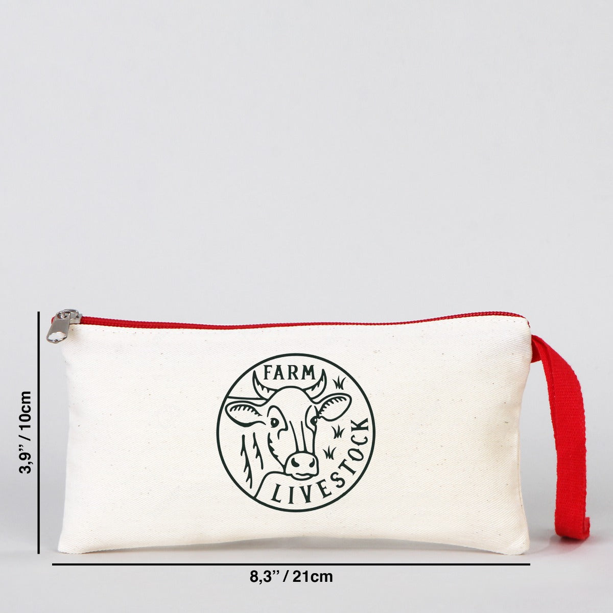 Fabric Pencil Case -  8" W x 4" H (21x10 cm) Red Zippered -  (Customize)