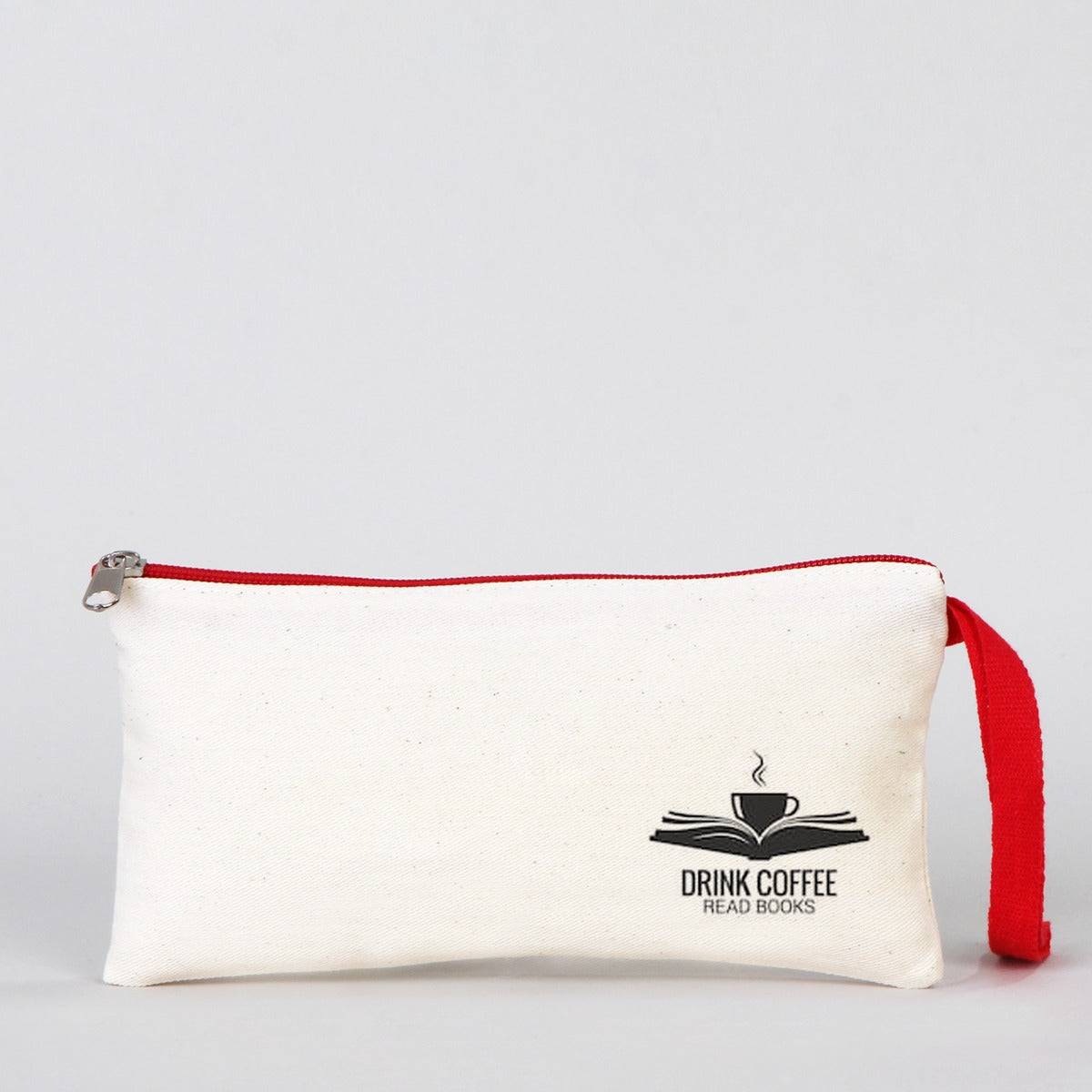 Fabric Pencil Case -  8" W x 4" H (21x10 cm) Red Zippered -  (Customize)