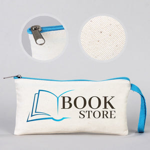 Fabric Pencil Case  8" W x 4" H (21x10 cm) - Turquoise Zippered (Customize)