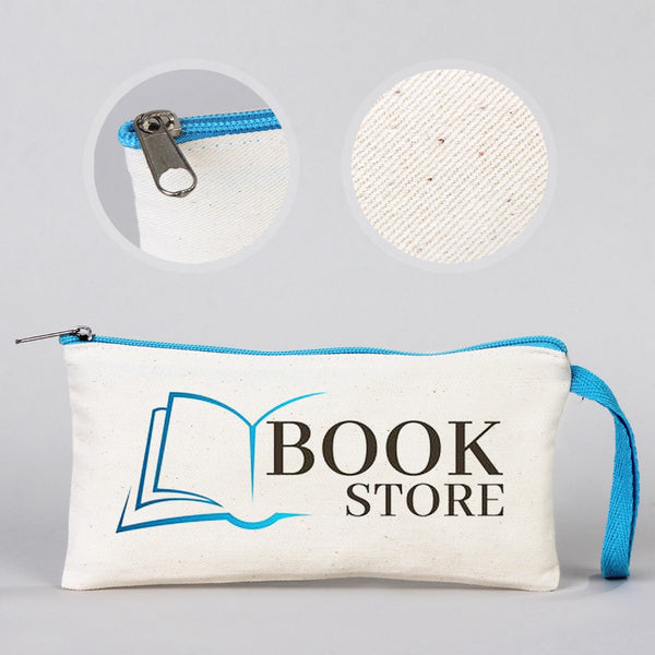 Fabric Pencil Case  8" W x 4" H (21x10 cm) - Turquoise Zippered (Customize)