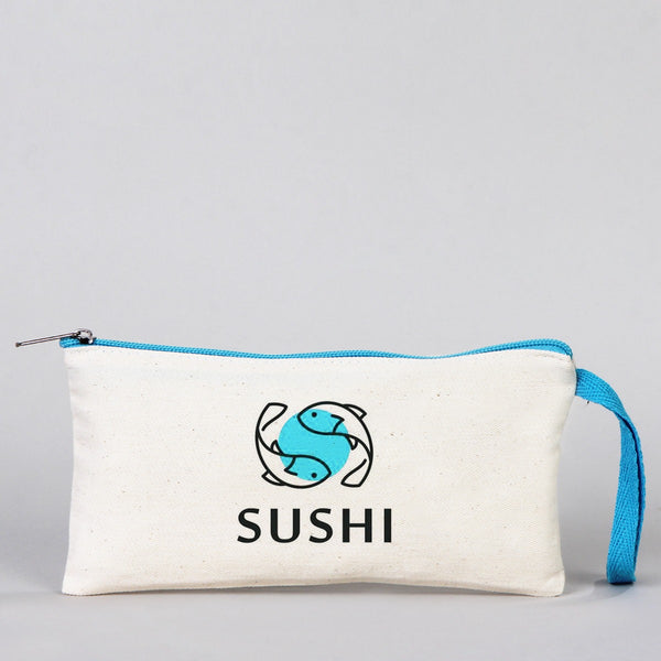 Fabric Pencil Case  8" W x 4" H (21x10 cm) - Turquoise Zippered (Customize)