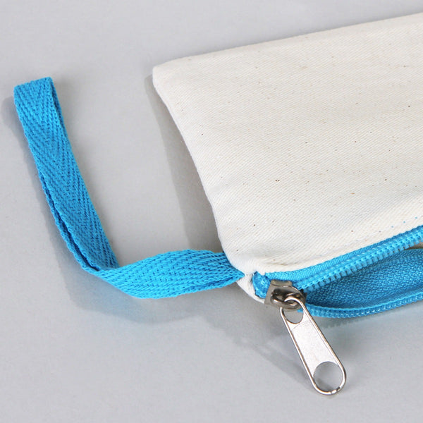 Fabric Pencil Case  8" W x 4" H (21x10 cm) - Turquoise Zippered (Customize)
