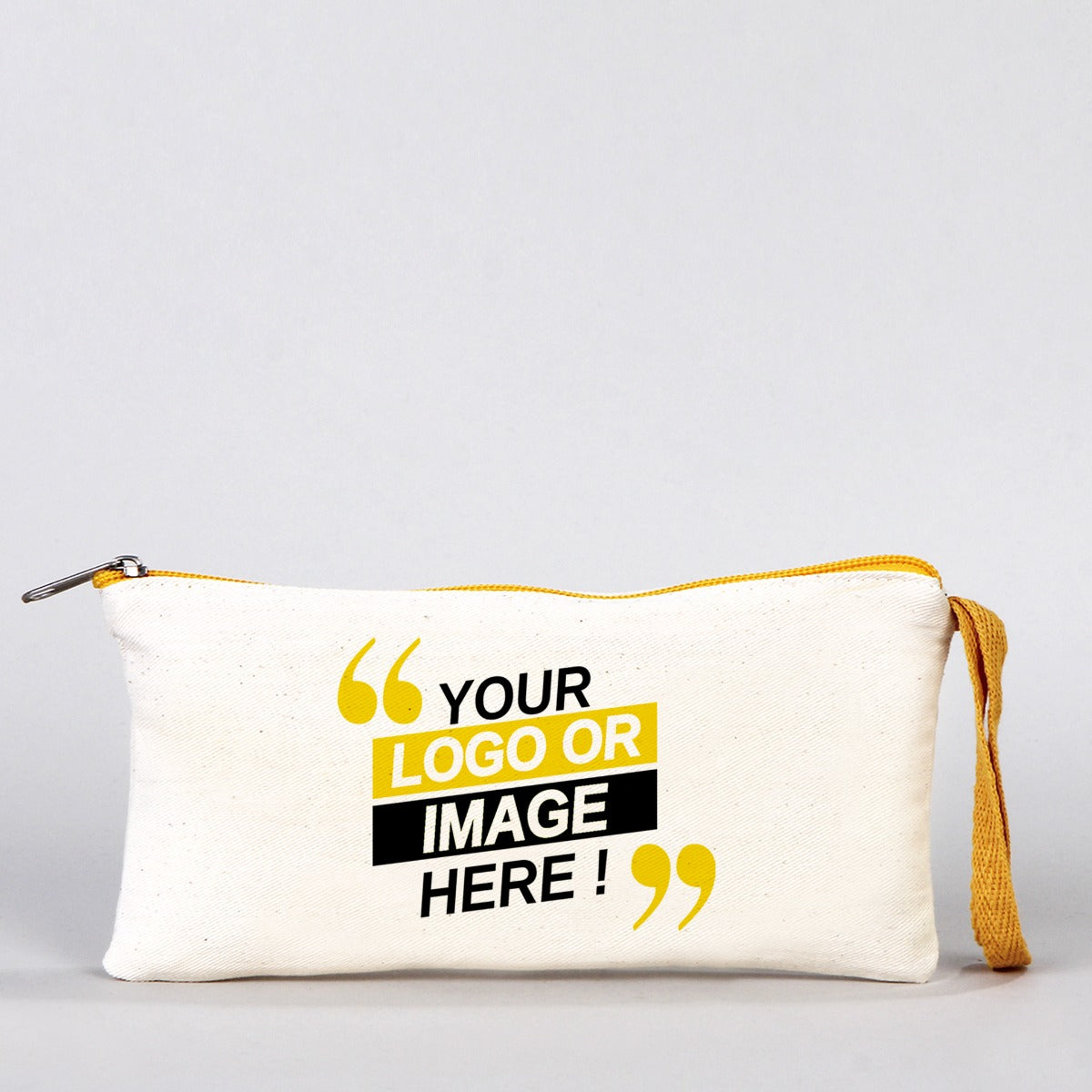 Fabric Pencil Case 8" W x 4" H (21x10 cm) - Yellow Zippered (Customize)