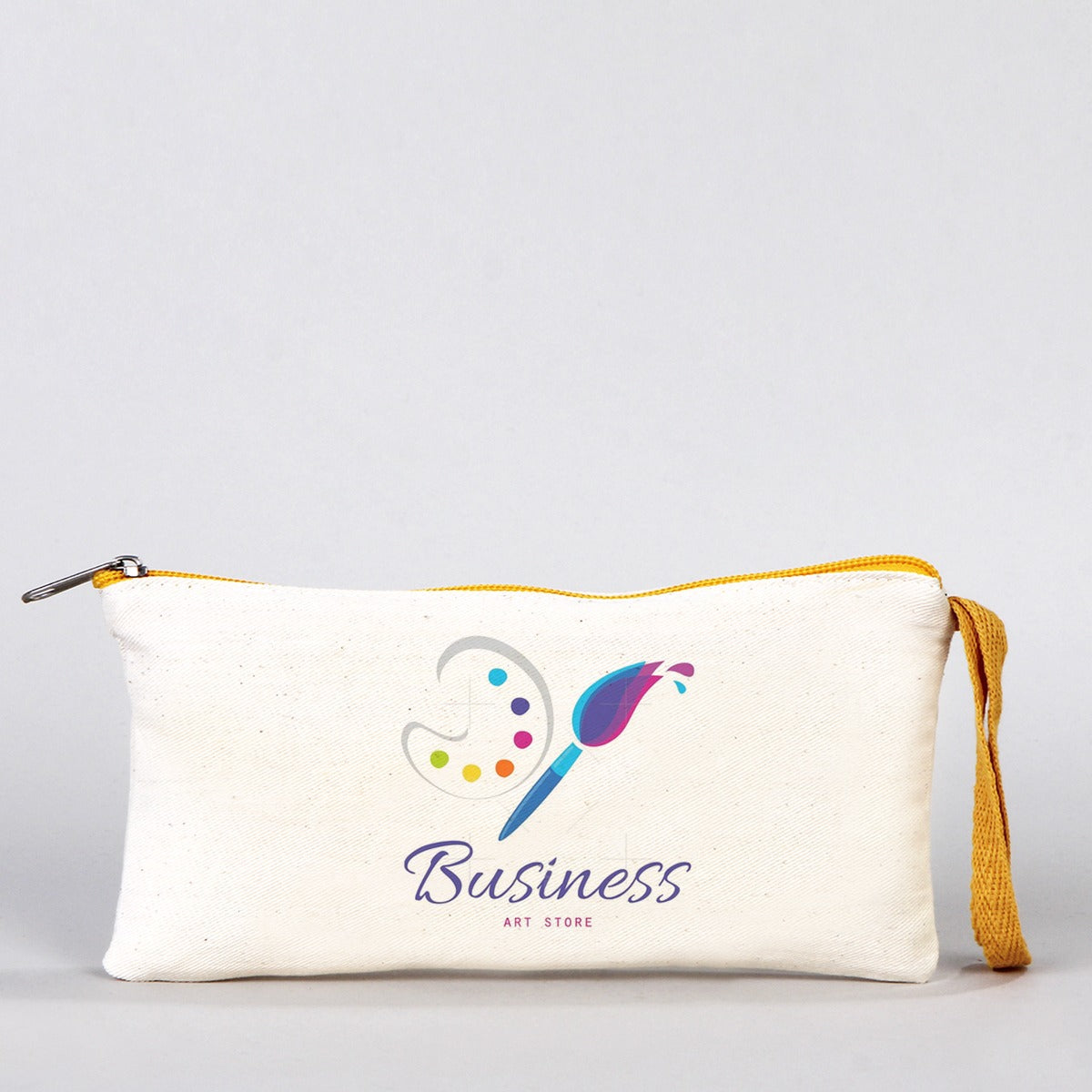 Fabric Pencil Case 8" W x 4" H (21x10 cm) - Yellow Zippered (Customize)