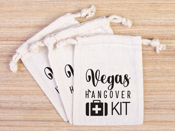 Vegas Hangover Kit Bags – Personalized Cotton Drawstring Party Favor Pouches - Pamusan.com