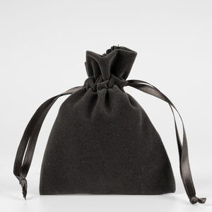 Velvet Rose Drawstring Pouch – Anthracite – 4" × 5" (10 × 13 cm) - Pamusan.com