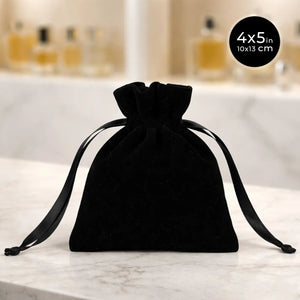 Velvet Rose Drawstring Pouch – Black – 4" × 5" (10 × 13 cm) - Pamusan.com