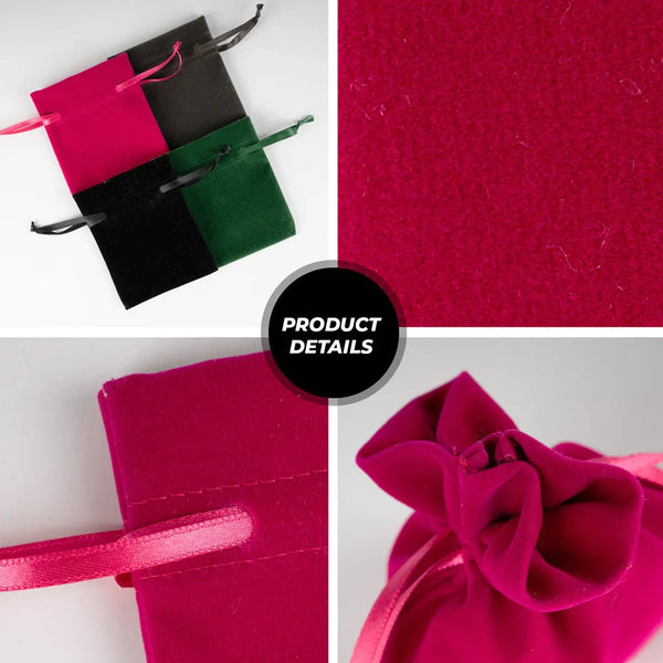 Velvet Rose Drawstring Pouch – Fuchsia – 4" × 5" (10 × 13 cm) - Pamusan.com