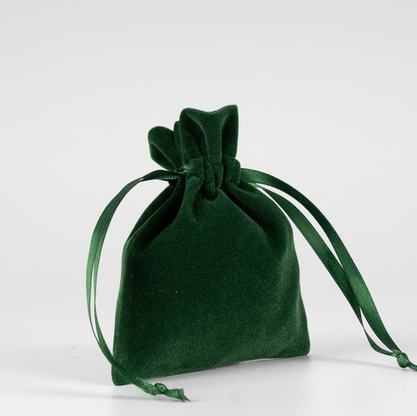 Velvet Rose Drawstring Pouch – Green – 4" × 5" (10 × 13 cm) - Pamusan.com