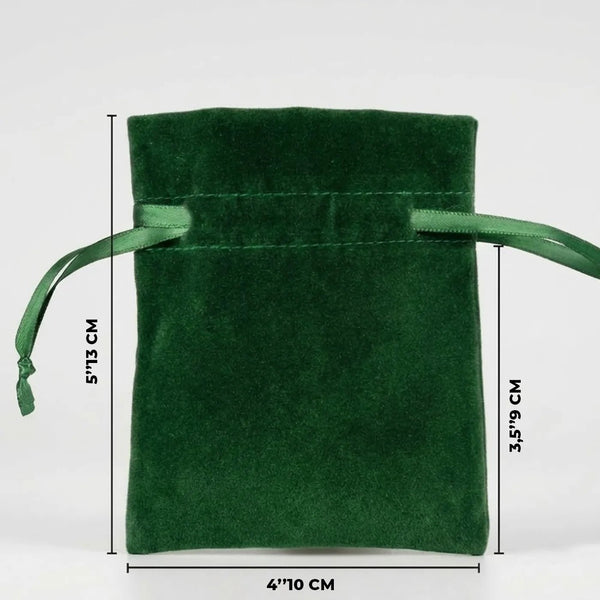 Velvet Rose Drawstring Pouch – Green – 4" × 5" (10 × 13 cm) - Pamusan.com