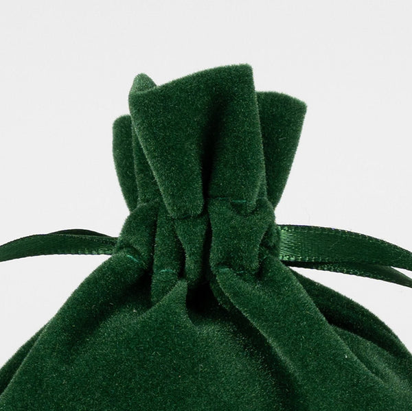 Velvet Rose Drawstring Pouch – Green – 4" × 5" (10 × 13 cm) - Pamusan.com