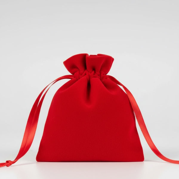 Velvet Rose Drawstring Pouch – Red – 4" × 5" (10 × 13 cm) - Pamusan.com