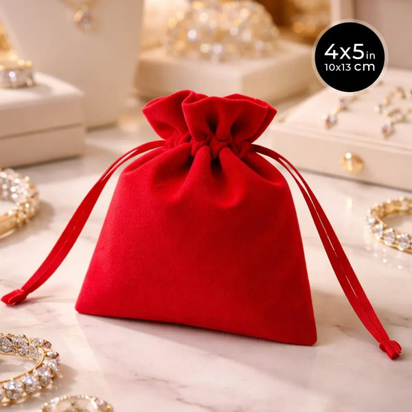 Velvet Rose Drawstring Pouch – Red – 4" × 5" (10 × 13 cm) - Pamusan.com
