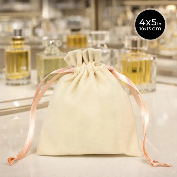 Velvet Rose Drawstring Pouch with Blush Pink Ribbon – 4" × 5" (10 × 13 cm) - Pamusan.com