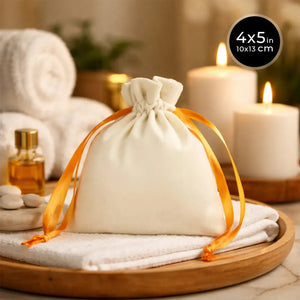 Velvet Rose Drawstring Pouch with Orange Ribbon – 4" × 5" (10 × 13 cm) - Pamusan.com