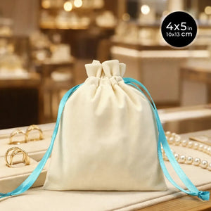 Velvet Rose Drawstring Pouch with Turquoise Ribbon – 4" × 5" (10 × 13 cm) - Pamusan.com