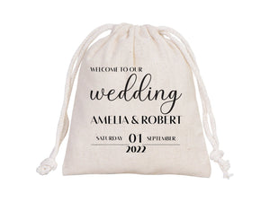 Custom Cotton Drawstring Pouches for Wedding Parties - Personalized Favor Bags - Pamusan.com
