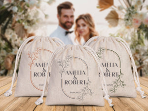 Wedding Welcome Pouch Bags – Personalized Cotton Drawstring Bridal Party Favors - Pamusan.com