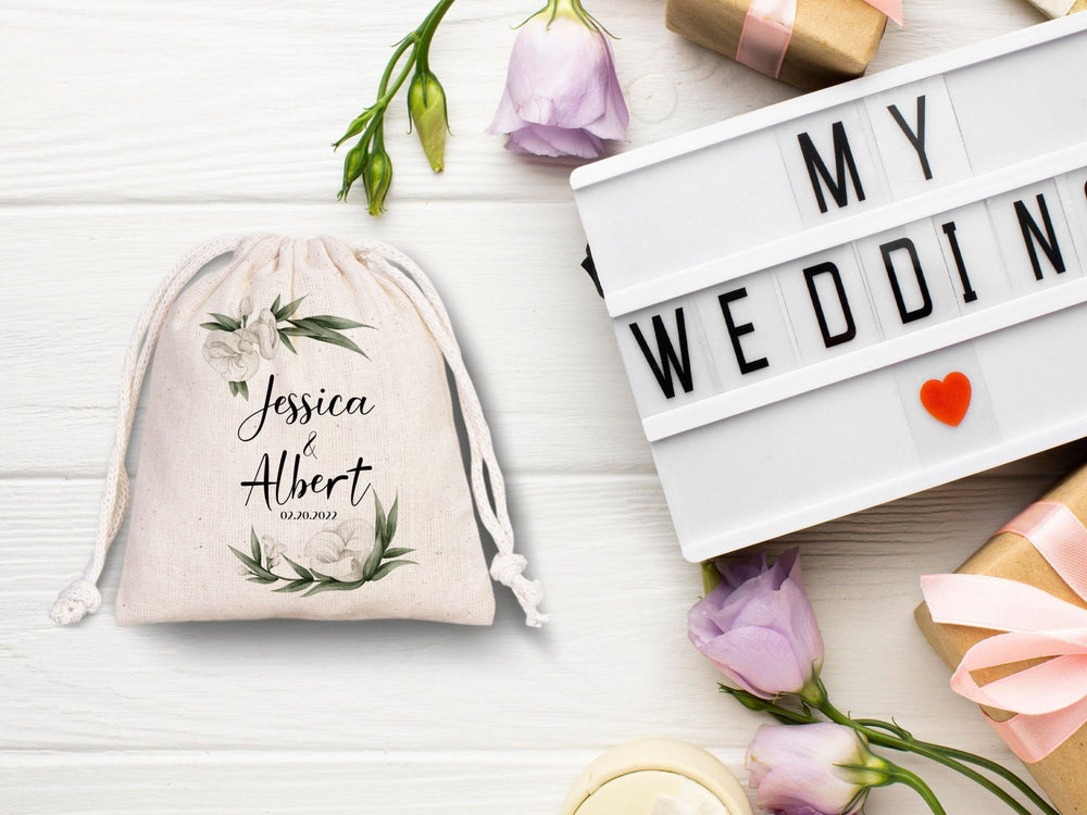 Welcome Bags, Wedding Party Drawstring pouches - Custom Bridal Party Cotton Bag - Favor drawstring Pouches - Pamusan.com