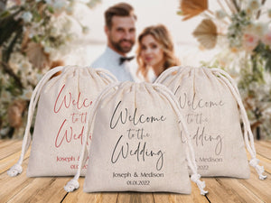 Welcome to the Wedding – Custom Drawstring Pouches for Bridal Party & Bridesmaids - Pamusan.com