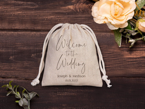 Welcome to the Wedding – Custom Drawstring Pouches for Bridal Party & Bridesmaids - Pamusan.com