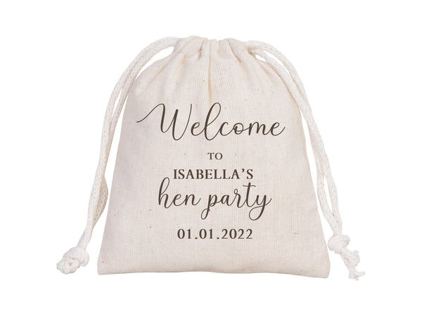 Welcome to the Wedding Pouches, Custom Bridal Party Drawstring Bags – Bridesmaid Cotton Favor Sacks - Pamusan.com