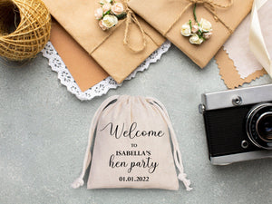 Welcome to the Wedding Pouches, Custom Bridal Party Drawstring Bags – Bridesmaid Cotton Favor Sacks - Pamusan.com