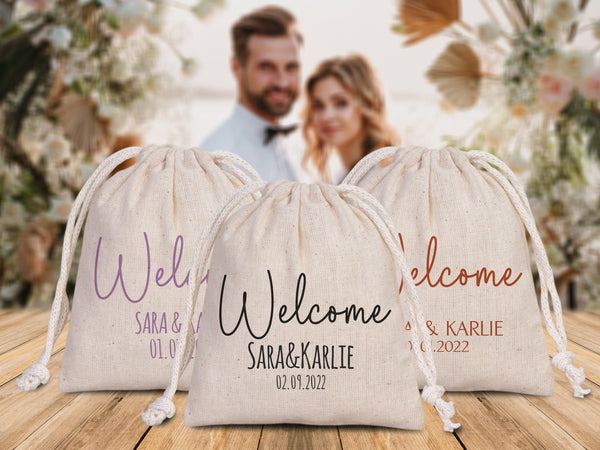 Welcome to the Wedding Pouches – Personalized Cotton Drawstring Bags for Bridal Party & Bridesmaids - Pamusan.com