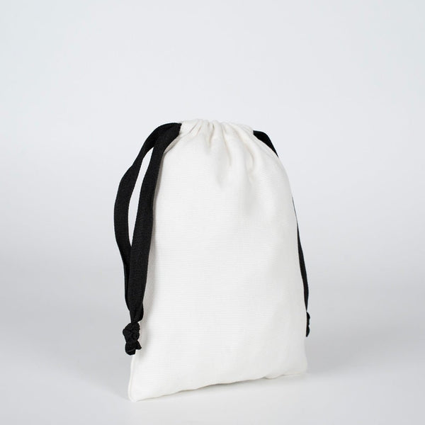 White Canvas Drawstring Bag – Black Cord - 6" × 8" (15 × 20 cm) – 10 oz - Pamusan.com