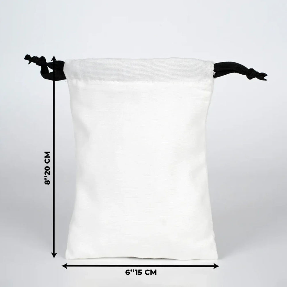 White Canvas Drawstring Bag – Black Cord - 6" × 8" (15 × 20 cm) – 10 oz - Pamusan.com