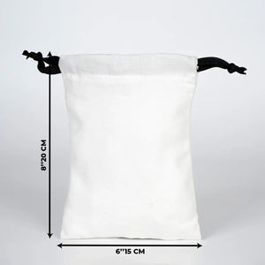 White Canvas Drawstring Bag – Black Cord - 6" × 8" (15 × 20 cm) – 10 oz - Pamusan.com