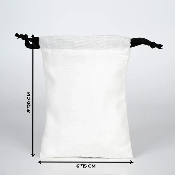 White Canvas Drawstring Bag – Black Cord - 6" × 8" (15 × 20 cm) – 10 oz - Pamusan.com