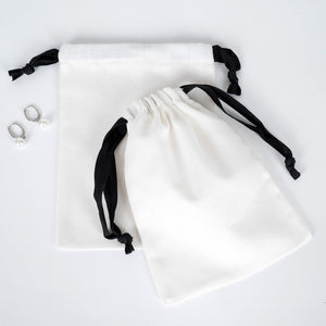 White Canvas Drawstring Bag – Black Cord - 6" × 8" (15 × 20 cm) – 10 oz - Pamusan.com