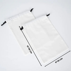 White Canvas Drawstring Bag – Black Cord - 8" × 12" (20 × 30 cm) - Pamusan.com