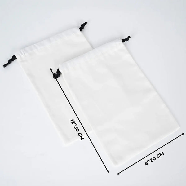 White Canvas Drawstring Bag – Black Cord - 8" × 12" (20 × 30 cm) - Pamusan.com