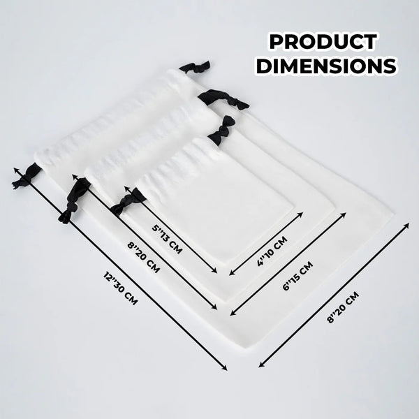 White Canvas Drawstring Bag – Black Cord - 8" × 12" (20 × 30 cm) - Pamusan.com