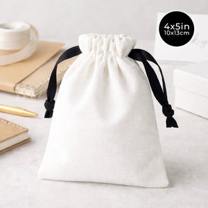 White Cotton Sock Gift Bag – Black Drawstring - 4" x 5" (10×13 cm) - Pamusan.com