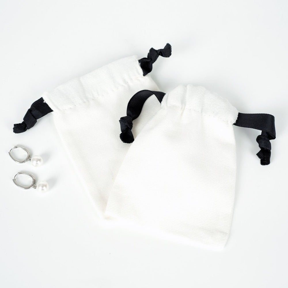 White Cotton Sock Gift Bag – Black Drawstring - 4" x 5" (10×13 cm) - Pamusan.com