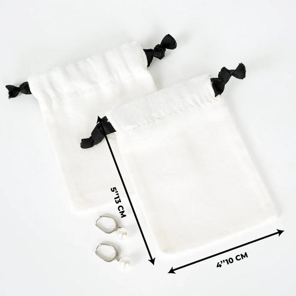 White Cotton Sock Gift Bag – Black Drawstring - 4" x 5" (10×13 cm) - Pamusan.com