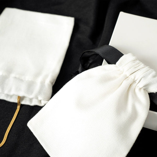 White Cotton Sock Gift Bag – Black Drawstring - 4" x 5" (10×13 cm) - Pamusan.com