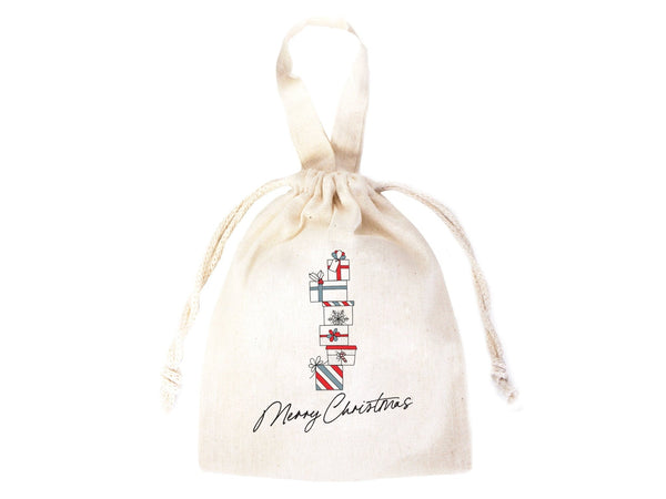 Wholesale Custom Logo Printed Christmas Gift Bags - 6"W x 8"H (15x20 cm) Personalized Cotton and Muslin Bags for Family & Company Gifts | Add Your Logo, Text - Pamusan.com